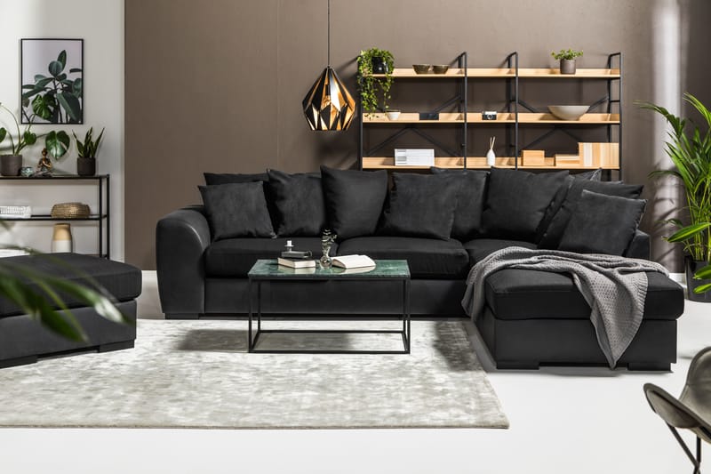 Cuba 4-sits Högervänd L-formad Schäslongsoffa i Konstläder/Tyg inkl Kuvertkuddar - Grå / Svart - Möbler - Soffa - Divansoffa & schäslongsoffa - 4 sits soffa med divan