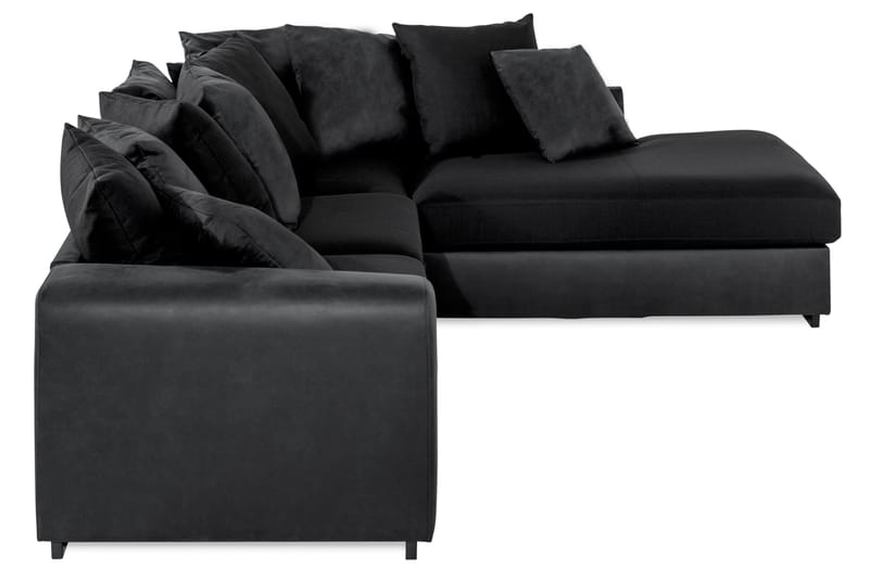 Cuba 4-sits Högervänd L-formad Schäslongsoffa i Konstläder/Tyg inkl Kuvertkuddar - Grå / Svart - Möbler - Soffa - Divansoffa & schäslongsoffa - 4 sits soffa med divan