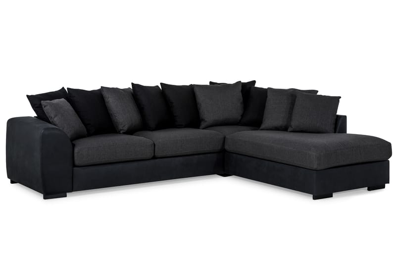 Cuba 4-sits Högervänd L-formad Schäslongsoffa i Konstläder/Tyg inkl Kuvertkuddar - Svart / Grå - Möbler - Soffa - Divansoffa & schäslongsoffa - 4 sits soffa med divan