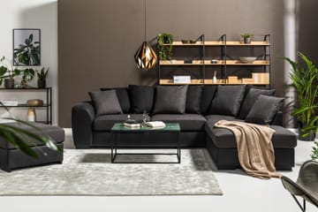 Cuba 4-sits Högervänd L-formad Schäslongsoffa i Konstläder/Tyg inkl Kuvertkuddar - Svart / Grå - Möbler - Soffa - Divansoffa & schäslongsoffa - 4 sits soffa med divan