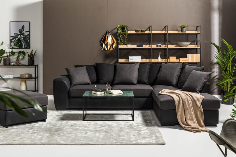 Cuba 4-sits Högervänd L-formad Schäslongsoffa i Konstläder/Tyg inkl Kuvertkuddar - Svart / Grå - Möbler - Soffa - Divansoffa & schäslongsoffa - 4 sits soffa med divan