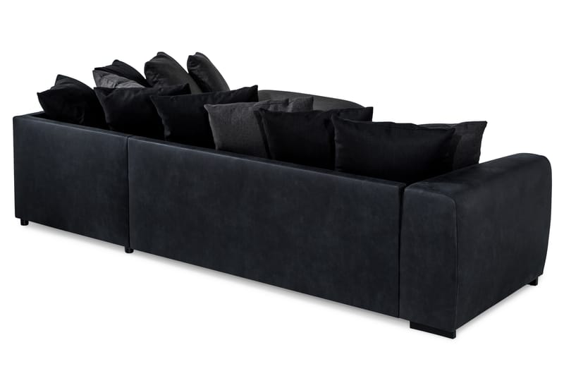 Cuba 4-sits Högervänd L-formad Schäslongsoffa i Konstläder/Tyg inkl Kuvertkuddar - Svart / Grå - Möbler - Soffa - Divansoffa & schäslongsoffa - 4 sits soffa med divan