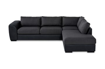 Cuba 4-sits Högervänd L-formad Schäslongsoffa i Konstläder/Tyg - Svart / Grå - Möbler - Soffa - Divansoffa & schäslongsoffa - 4 sits soffa med divan