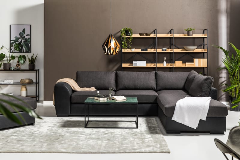 Cuba 4-sits Högervänd L-formad Schäslongsoffa i Konstläder/Tyg - Svart / Grå - Möbler - Soffa - Divansoffa & schäslongsoffa - 4 sits soffa med divan