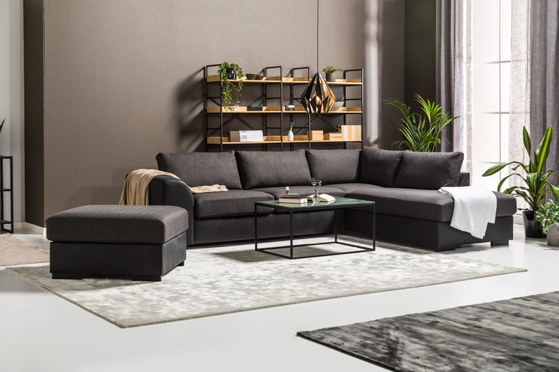 Cuba 4-sits Högervänd L-formad Schäslongsoffa i Konstläder/Tyg - Svart / Grå - Möbler - Soffa - Divansoffa & schäslongsoffa - 4 sits soffa med divan