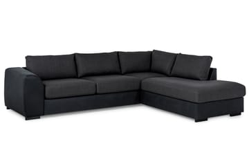 Cuba 4-sits Högervänd L-formad Schäslongsoffa i Konstläder/Tyg - Svart / Grå - Möbler - Soffa - Divansoffa & schäslongsoffa - 4 sits soffa med divan