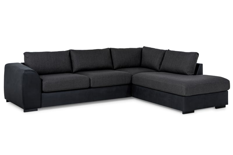 Cuba 4-sits Högervänd L-formad Schäslongsoffa i Konstläder/Tyg - Svart / Grå - Möbler - Soffa - Divansoffa & schäslongsoffa - 4 sits soffa med divan