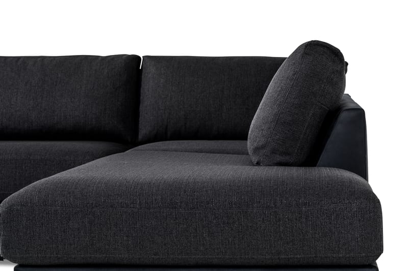 Cuba 4-sits Högervänd L-formad Schäslongsoffa i Konstläder/Tyg - Svart / Grå - Möbler - Soffa - Divansoffa & schäslongsoffa - 4 sits soffa med divan