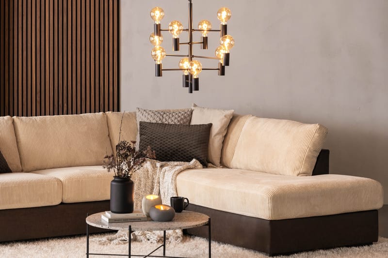 Cuba 4-sits Högervänd L-formad Schäslongsoffa i Manchester/Konstläder - Brun / Beige - Möbler - Soffa - Divansoffa & schäslongsoffa - 4 sits soffa med divan