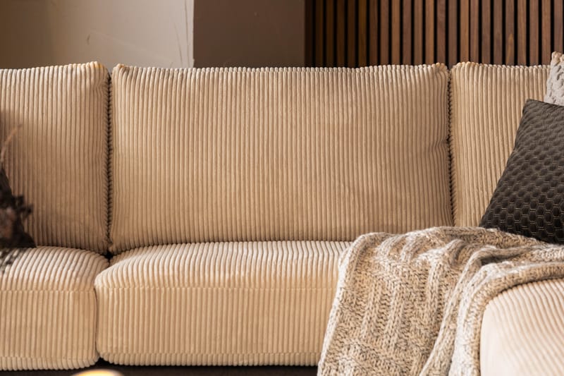 Cuba 4-sits Högervänd L-formad Schäslongsoffa i Manchester/Konstläder - Brun / Beige - Möbler - Soffa - Divansoffa & schäslongsoffa - 4 sits soffa med divan