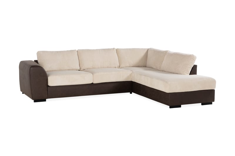 Cuba 4-sits Högervänd L-formad Schäslongsoffa i Manchester/Konstläder - Brun / Beige - Möbler - Soffa - Divansoffa & schäslongsoffa - 4 sits soffa med divan