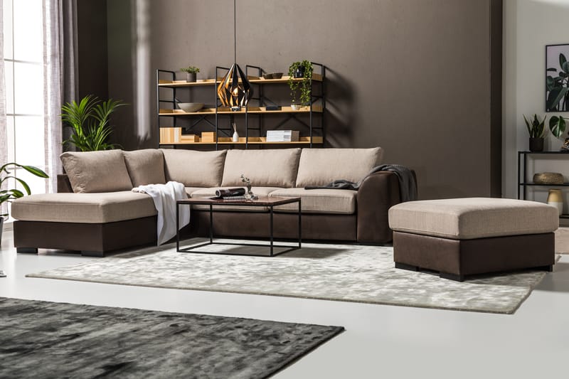 Cuba 4-sits Vänstervänd L-formad Schäslongsoffa i Konstläder/Tyg - Brun / Beige - Möbler - Soffa - Divansoffa & schäslongsoffa - 4 sits soffa med divan
