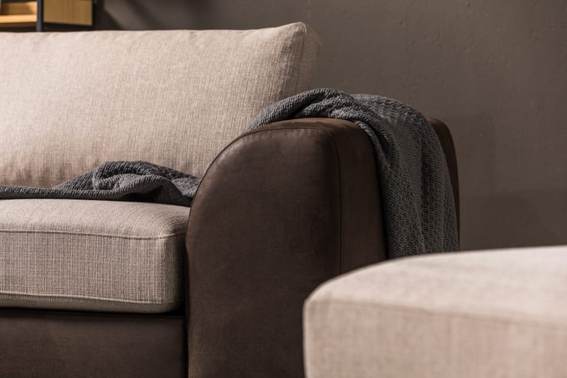 Cuba 4-sits Vänstervänd L-formad Schäslongsoffa i Konstläder/Tyg - Brun / Beige - Möbler - Soffa - Divansoffa & schäslongsoffa - 4 sits soffa med divan