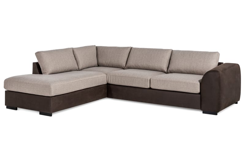 Cuba 4-sits Vänstervänd L-formad Schäslongsoffa i Konstläder/Tyg - Brun / Beige - Möbler - Soffa - Divansoffa & schäslongsoffa - 4 sits soffa med divan