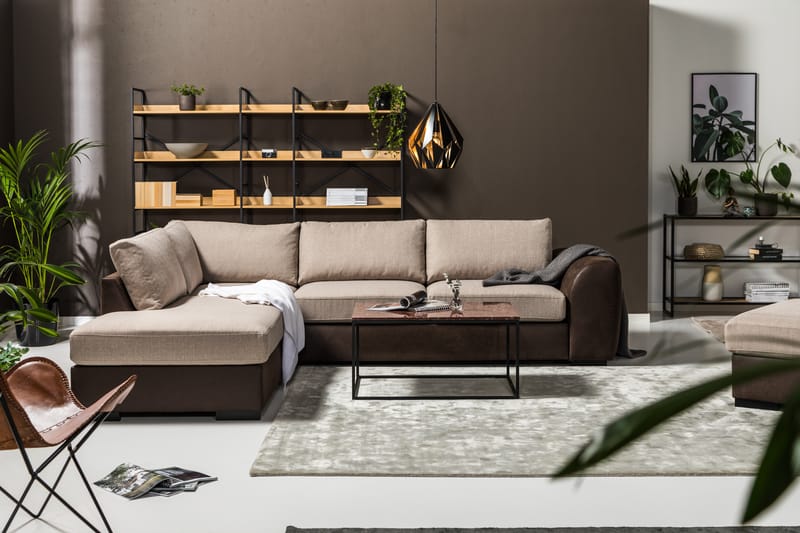 Cuba 4-sits Vänstervänd L-formad Schäslongsoffa i Konstläder/Tyg - Brun / Beige - Möbler - Soffa - Divansoffa & schäslongsoffa - 4 sits soffa med divan
