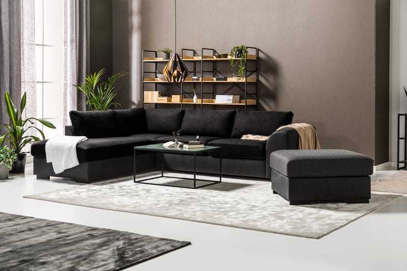 Cuba 4-sits Vänstervänd L-formad Schäslongsoffa i Konstläder/Tyg - Grå / Svart - Möbler - Soffa - Divansoffa & schäslongsoffa - 4 sits soffa med divan