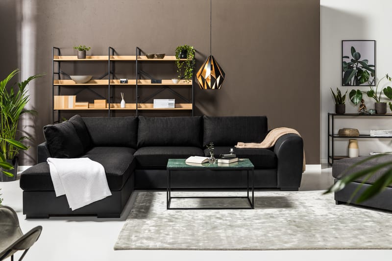 Cuba 4-sits Vänstervänd L-formad Schäslongsoffa i Konstläder/Tyg - Grå / Svart - Möbler - Soffa - Divansoffa & schäslongsoffa - 4 sits soffa med divan
