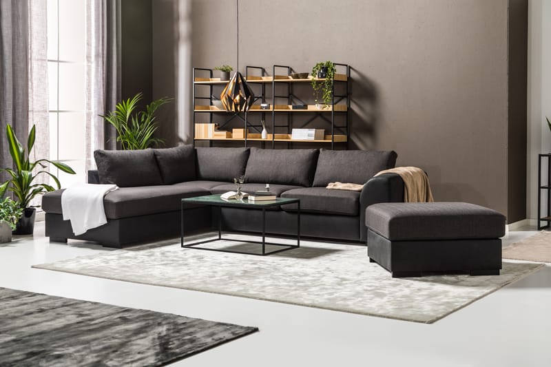 Cuba 4-sits Vänstervänd L-formad Schäslongsoffa i Konstläder/Tyg - Svart / Grå - Möbler - Soffa - Divansoffa & schäslongsoffa - 4 sits soffa med divan