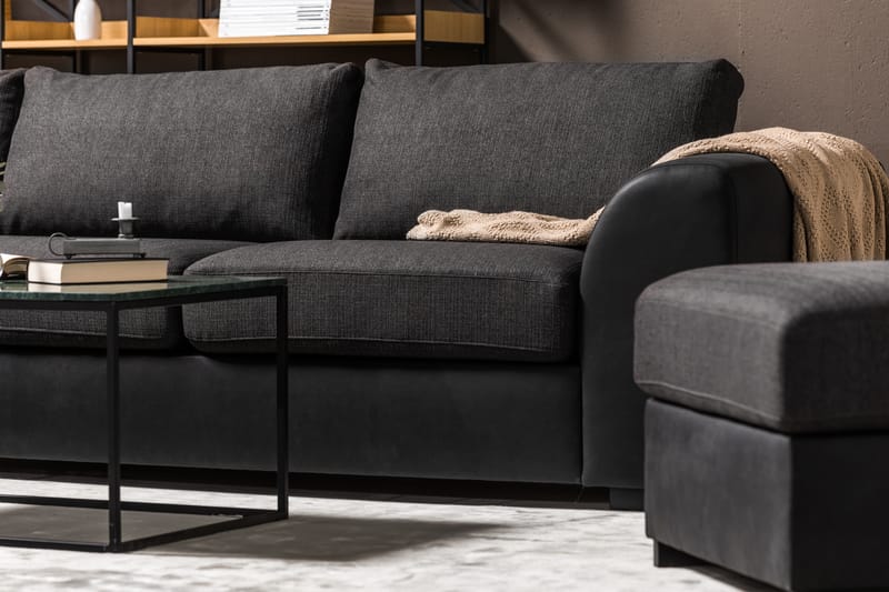 Cuba 4-sits Vänstervänd L-formad Schäslongsoffa i Konstläder/Tyg - Svart / Grå - Möbler - Soffa - Divansoffa & schäslongsoffa - 4 sits soffa med divan