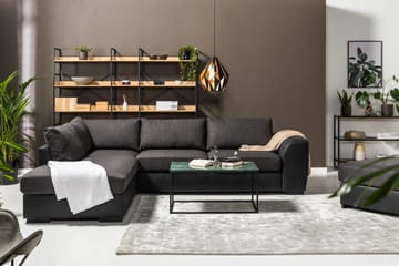Cuba 4-sits Vänstervänd L-formad Schäslongsoffa i Konstläder/Tyg - Svart / Grå - Möbler - Soffa - Divansoffa & schäslongsoffa - 4 sits soffa med divan