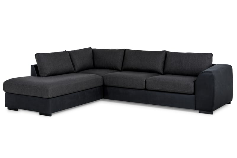 Cuba 4-sits Vänstervänd L-formad Schäslongsoffa i Konstläder/Tyg - Svart / Grå - Möbler - Soffa - Divansoffa & schäslongsoffa - 4 sits soffa med divan