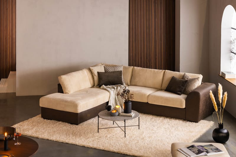 Cuba 4-sits Vänstervänd L-formad Schäslongsoffa i Manchester/Konstläder - Brun / Beige - Möbler - Soffa - Divansoffa & schäslongsoffa - 4 sits soffa med divan