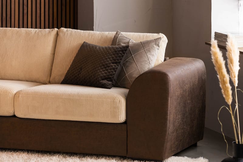 Cuba 4-sits Vänstervänd L-formad Schäslongsoffa i Manchester/Konstläder - Brun / Beige - Möbler - Soffa - Divansoffa & schäslongsoffa - 4 sits soffa med divan