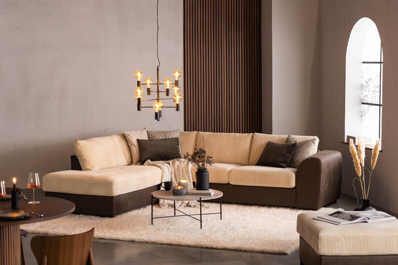Cuba 4-sits Vänstervänd L-formad Schäslongsoffa i Manchester/Konstläder - Brun / Beige - Möbler - Soffa - Divansoffa & schäslongsoffa - 4 sits soffa med divan
