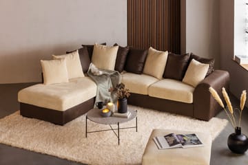 Cuba 4-sits Vänstervänd L-formad Schäslongsoffa i Manchester/Konstläder inkl Kuvertkuddar - Brun / Beige - Möbler - Soffa - Divansoffa & schäslongsoffa - 4 sits soffa med divan