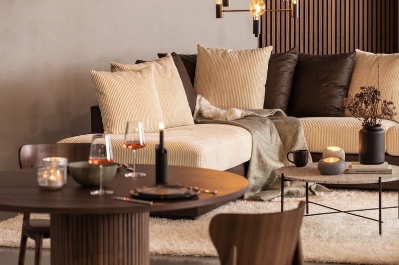 Cuba 4-sits Vänstervänd L-formad Schäslongsoffa i Manchester/Konstläder inkl Kuvertkuddar - Brun / Beige - Möbler - Soffa - Divansoffa & schäslongsoffa - 4 sits soffa med divan