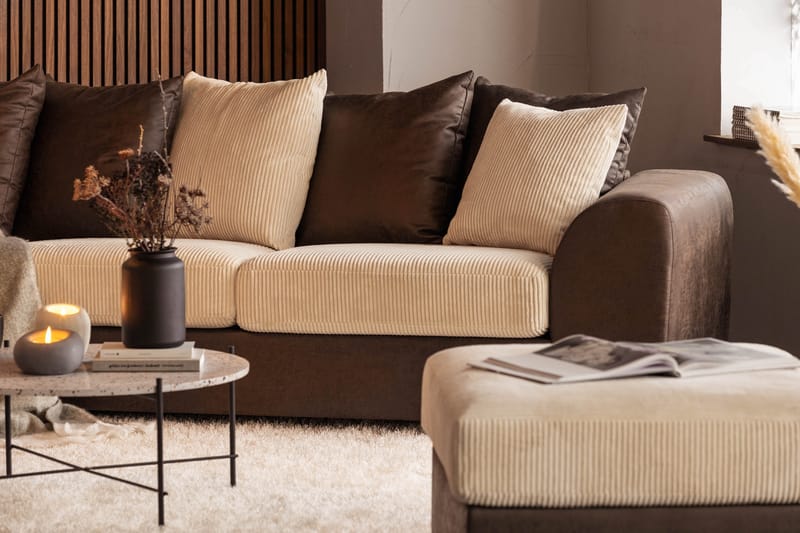 Cuba 4-sits Vänstervänd L-formad Schäslongsoffa i Manchester/Konstläder inkl Kuvertkuddar - Brun / Beige - Möbler - Soffa - Divansoffa & schäslongsoffa - 4 sits soffa med divan