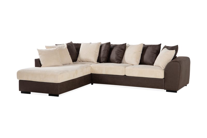 Cuba 4-sits Vänstervänd L-formad Schäslongsoffa i Manchester/Konstläder inkl Kuvertkuddar - Brun / Beige - Möbler - Soffa - Divansoffa & schäslongsoffa - 4 sits soffa med divan