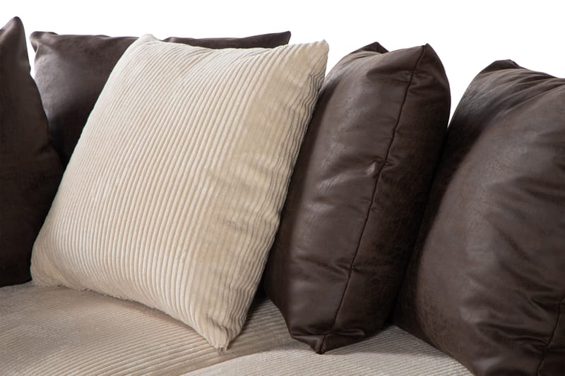 Cuba 4-sits Vänstervänd L-formad Schäslongsoffa i Manchester/Konstläder inkl Kuvertkuddar - Brun / Beige - Möbler - Soffa - Divansoffa & schäslongsoffa - 4 sits soffa med divan