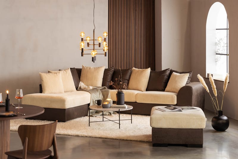 Cuba 4-sits Vänstervänd L-formad Schäslongsoffa i Manchester/Konstläder inkl Kuvertkuddar - Brun / Beige - Möbler - Soffa - Divansoffa & schäslongsoffa - 4 sits soffa med divan