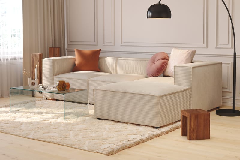 Cubo 4-sits L-formad Djup Modulsoffa med Divan i Manchester - Beige - Möbler - Soffa - Divansoffa & schäslongsoffa