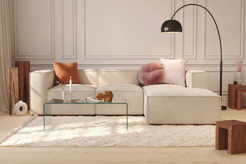 Cubo 4-sits L-formad Djup Modulsoffa med Divan i Manchester - Beige - Möbler - Soffa - Divansoffa & schäslongsoffa