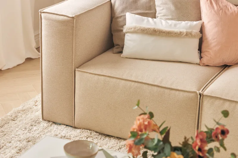 Cubo 4-sits L-formad Djup Modulsoffa med Divan i Tyg - Beige - Möbler - Soffa - Divansoffa & schäslongsoffa