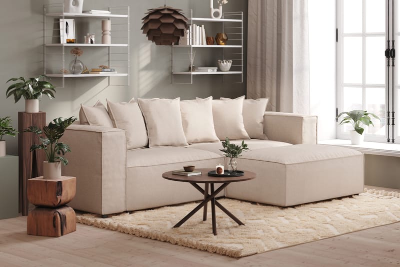 Cubo 4-sits L-formad Djup Modulsoffa med Divan i Tyg - Beige - Möbler - Soffa - Divansoffa & schäslongsoffa