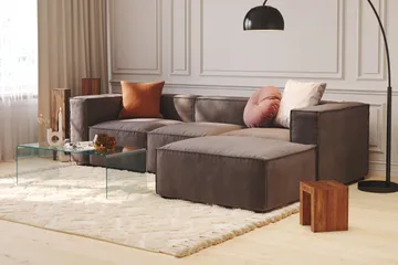 Cubo 4-sits Vändbar L-formad Djup Modulsoffa med Divan i Sammet - Mörkgrå - Möbler - Soffa - Divansoffa & schäslongsoffa - 3 sits soffa med divan