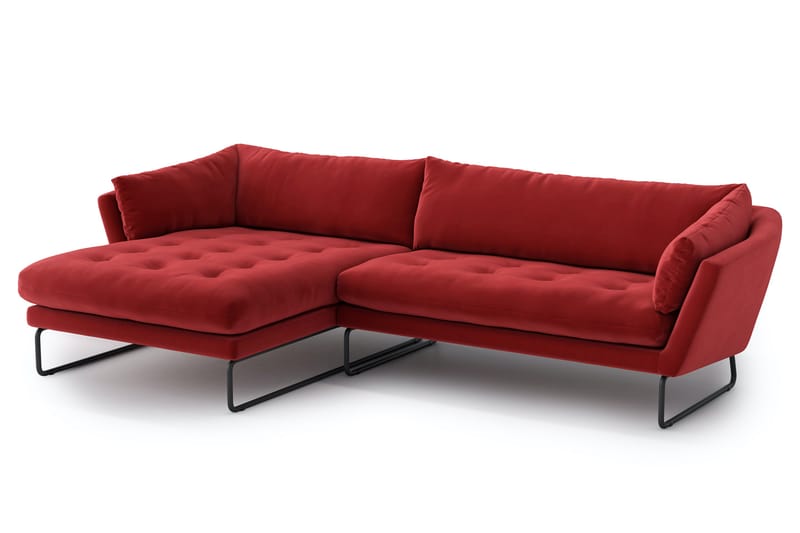 Divanbäddsoffa Gunntorp - Röd - 4 sits soffa med divan - Divansoffa & schäslongsoffa