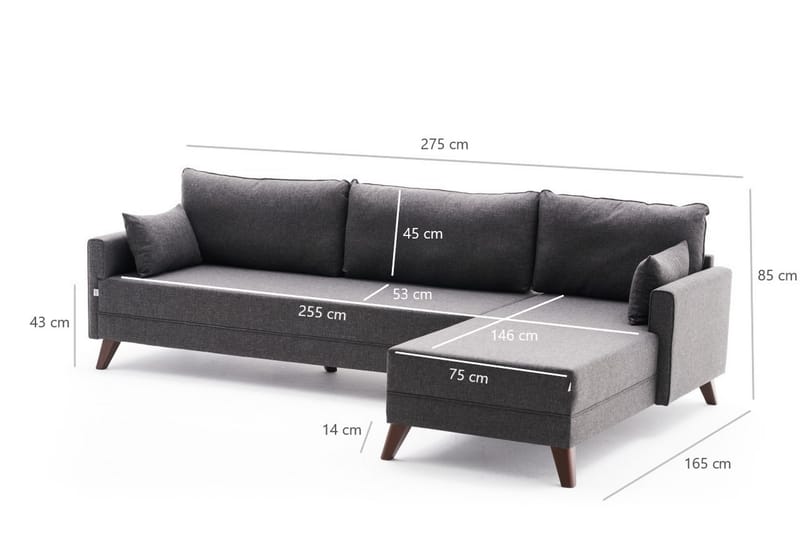 Divansoffa Burundi Höger - Antracit/Brun - 4 sits soffa med divan - Divansoffa & schäslongsoffa