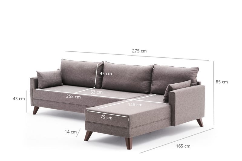 Divansoffa Burundi Höger - Brun - 4 sits soffa med divan - Divansoffa & schäslongsoffa