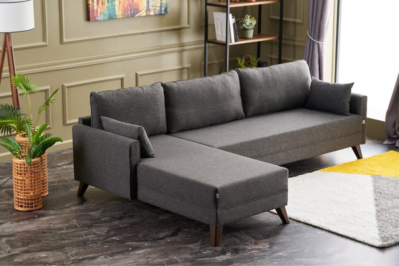 Divansoffa Burundi Vänster - Antracit/Brun - Möbler - Soffa - Divansoffa & schäslongsoffa - 4 sits soffa med divan