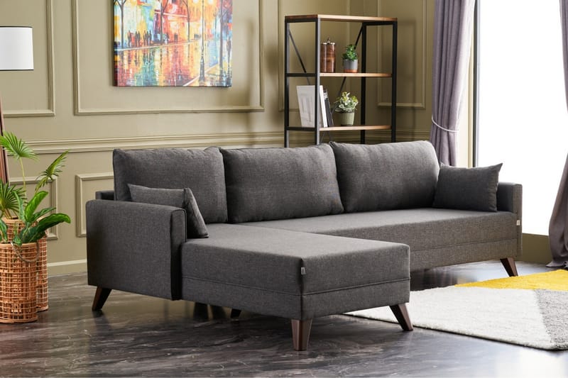 Divansoffa Burundi Vänster - Antracit/Brun - Möbler - Soffa - Divansoffa & schäslongsoffa - 4 sits soffa med divan