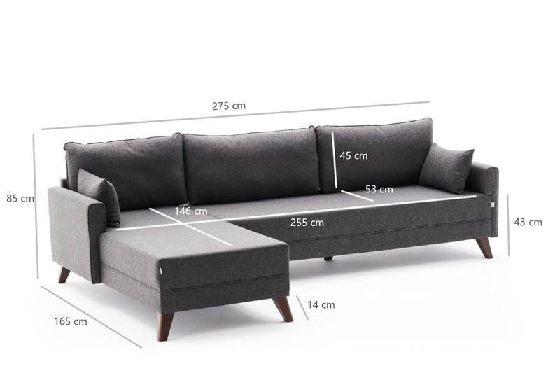 Divansoffa Burundi Vänster - Antracit/Brun - Möbler - Soffa - Divansoffa & schäslongsoffa - 4 sits soffa med divan