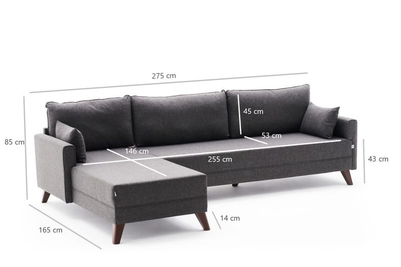 Divansoffa Burundi Vänster - Antracit/Brun - 4 sits soffa med divan - Divansoffa & schäslongsoffa