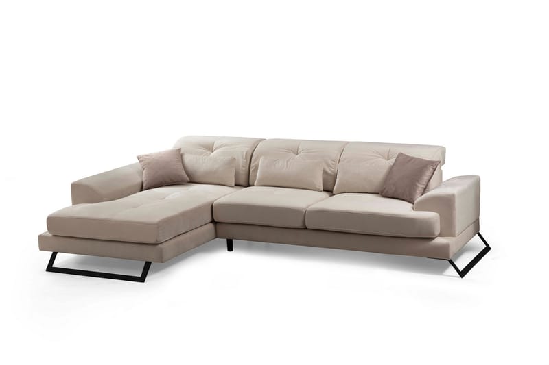 Divansoffa Janavia Höger - Beige/Svart - 4 sits soffa med divan - Divansoffa & schäslongsoffa