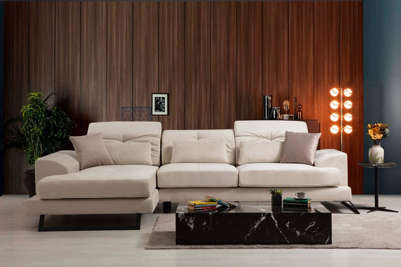 Divansoffa Janavia Höger - Beige/Svart - Möbler - Soffa - Divansoffa & schäslongsoffa - 4 sits soffa med divan