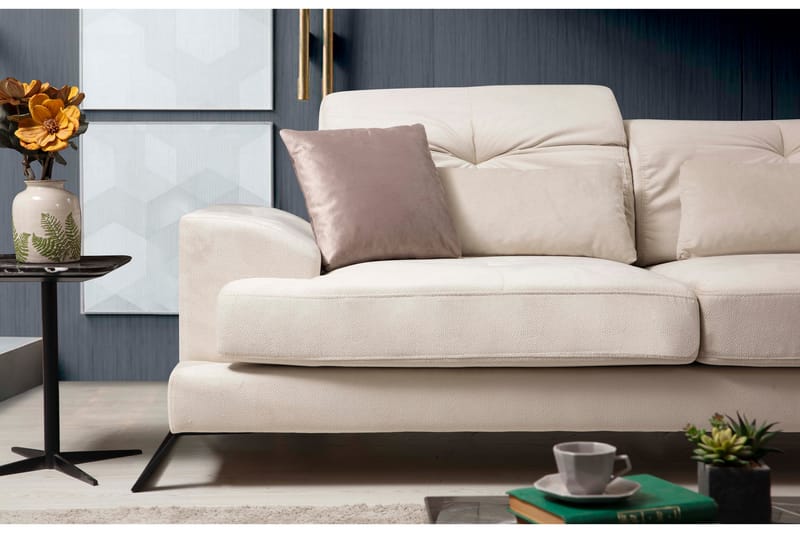 Divansoffa Janavia Höger - Beige/Svart - Möbler - Soffa - Divansoffa & schäslongsoffa - 4 sits soffa med divan