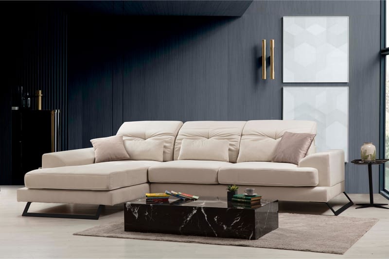 Divansoffa Janavia Höger - Beige/Svart - Möbler - Soffa - Divansoffa & schäslongsoffa - 4 sits soffa med divan